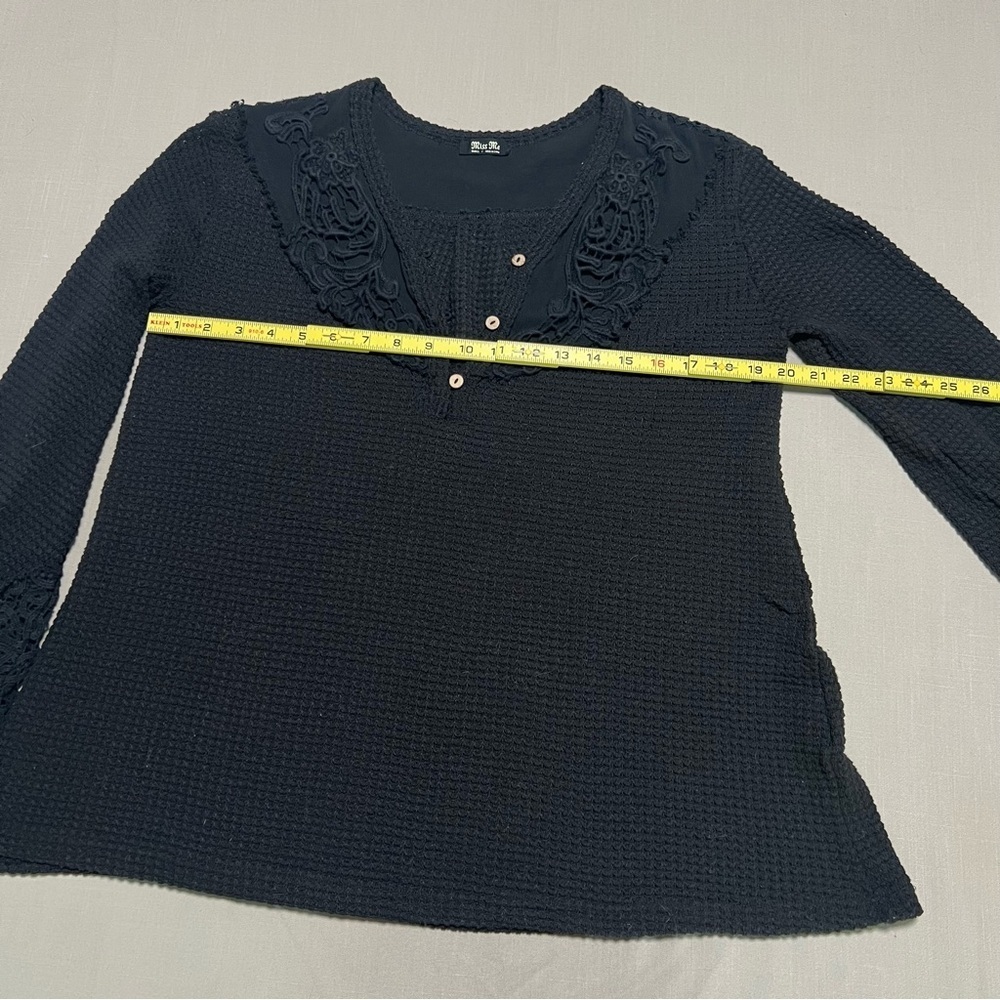 Miss Me Open Weave Waffle Knit Henley Top Crochet Details Summer Sweater Layer - Picture 8 of 12